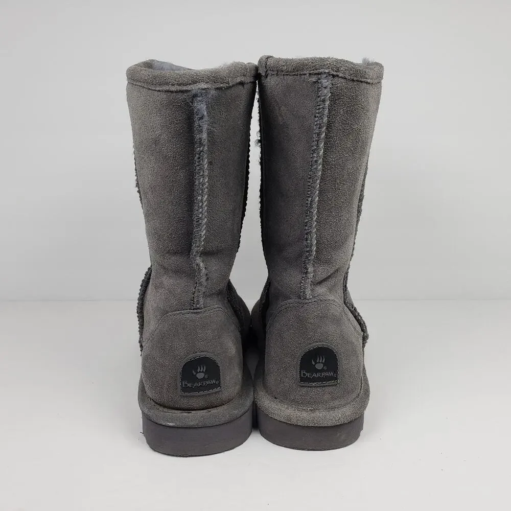 BearPaw Elle Short Womens Size 10 Gray Suede Sheepskin Warm Winter Boots 1962W